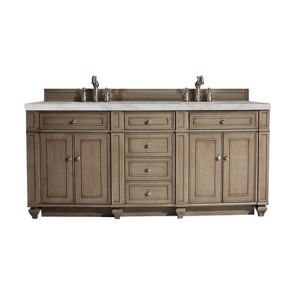 James Martin Vanities Bristol 72" Whitewashed Walnut Double Vanity With 3 cm Victorian Silver Silestone Top and FreePower Wireless Charger