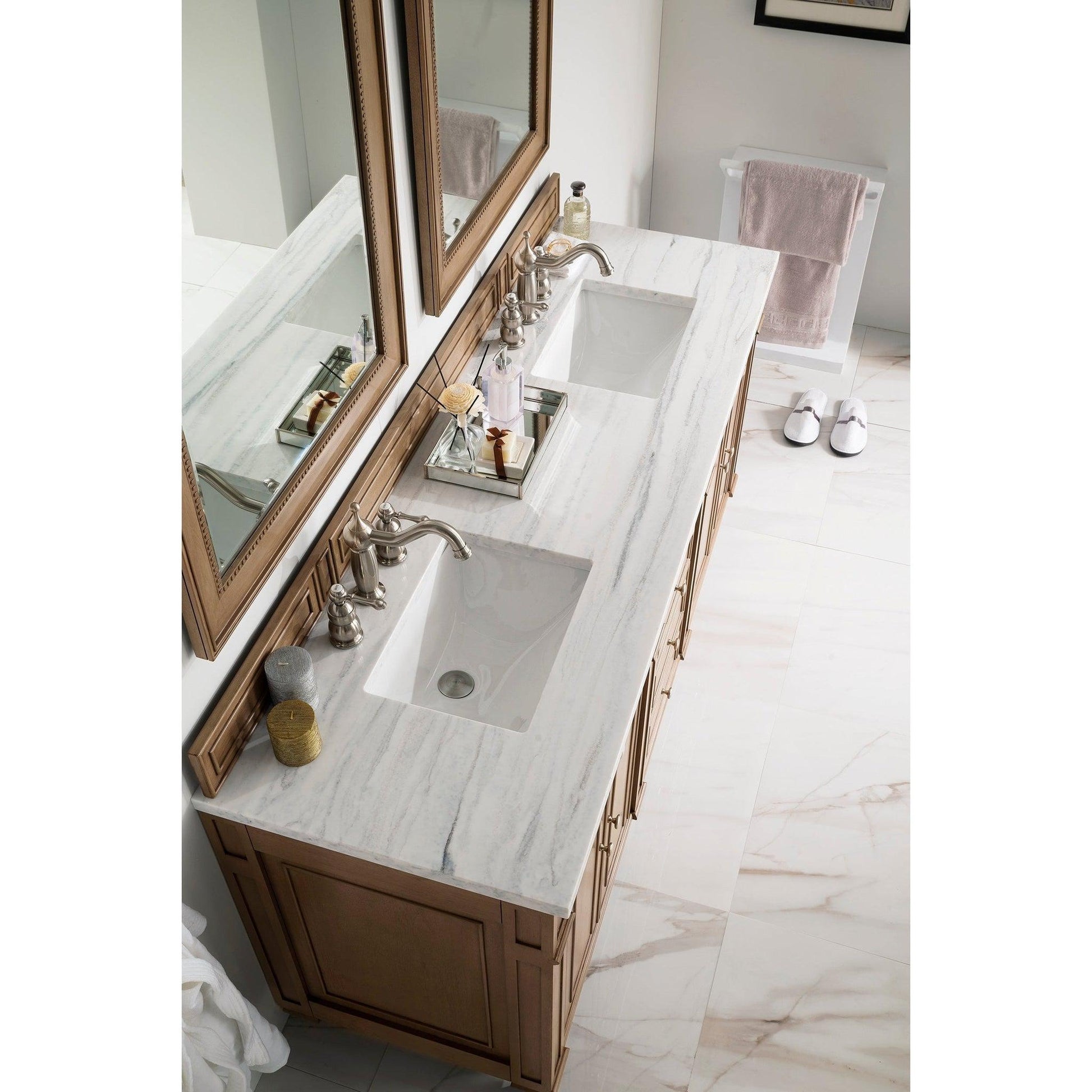 James Martin Vanities Bristol 72" Whitewashed Walnut Double Vanity With 3cm Arctic Fall Solid Surface Top