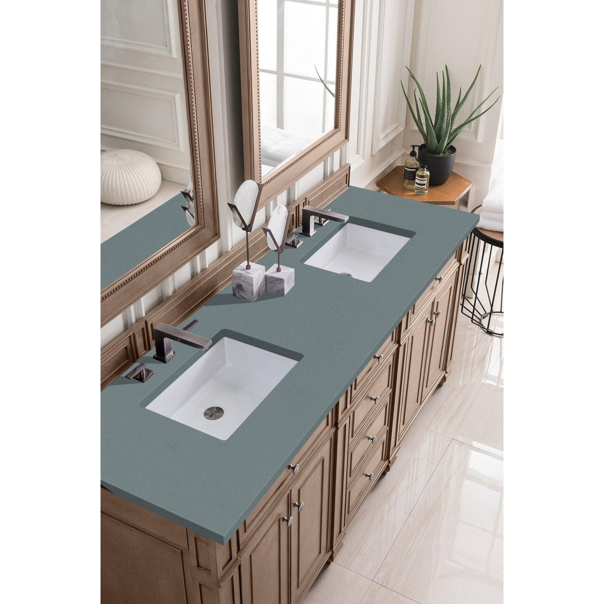 James Martin Vanities Bristol 72" Whitewashed Walnut Double Vanity With 3cm Cala Blue Quartz Top