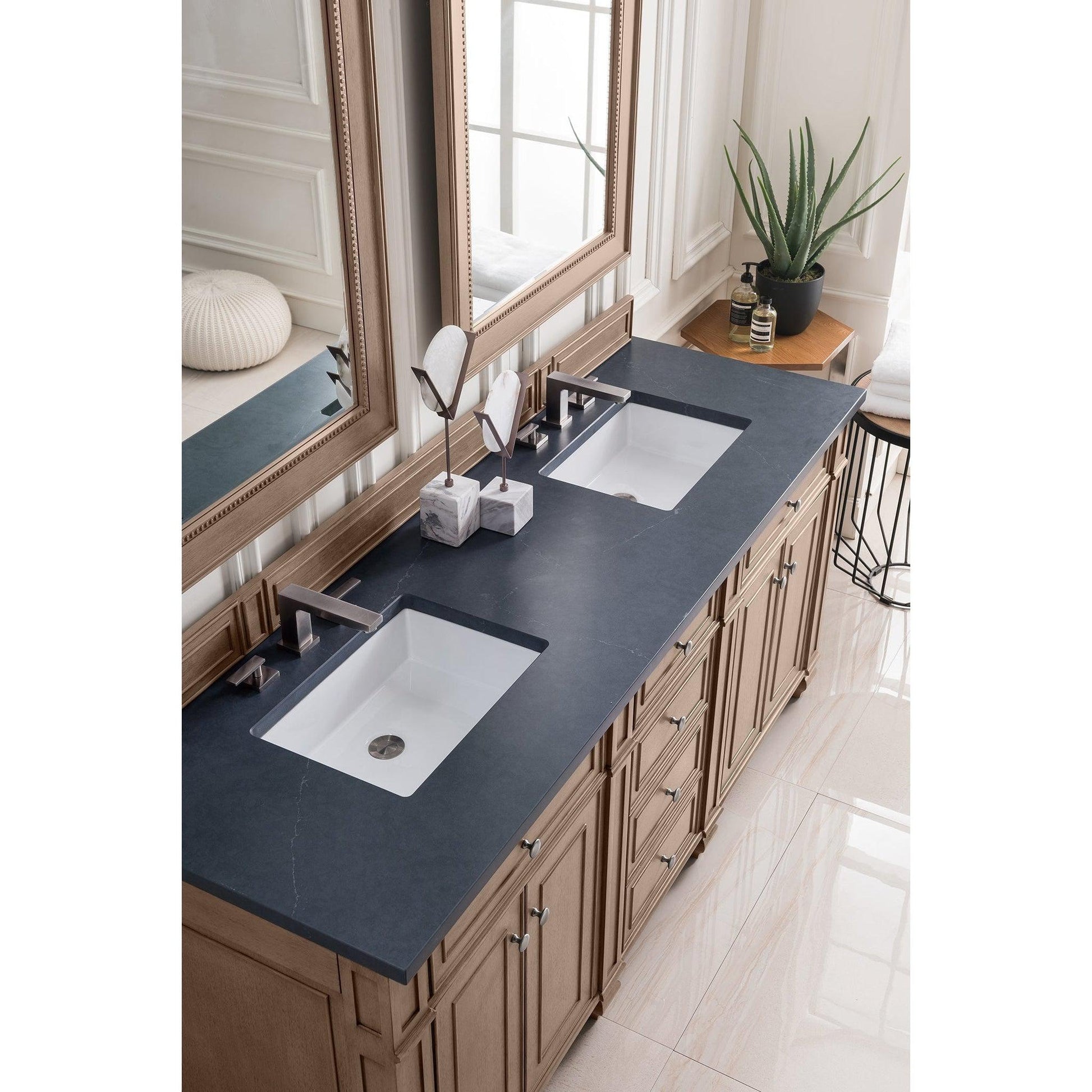 James Martin Vanities Bristol 72" Whitewashed Walnut Double Vanity With 3cm Charcoal Soapstone Quartz Top