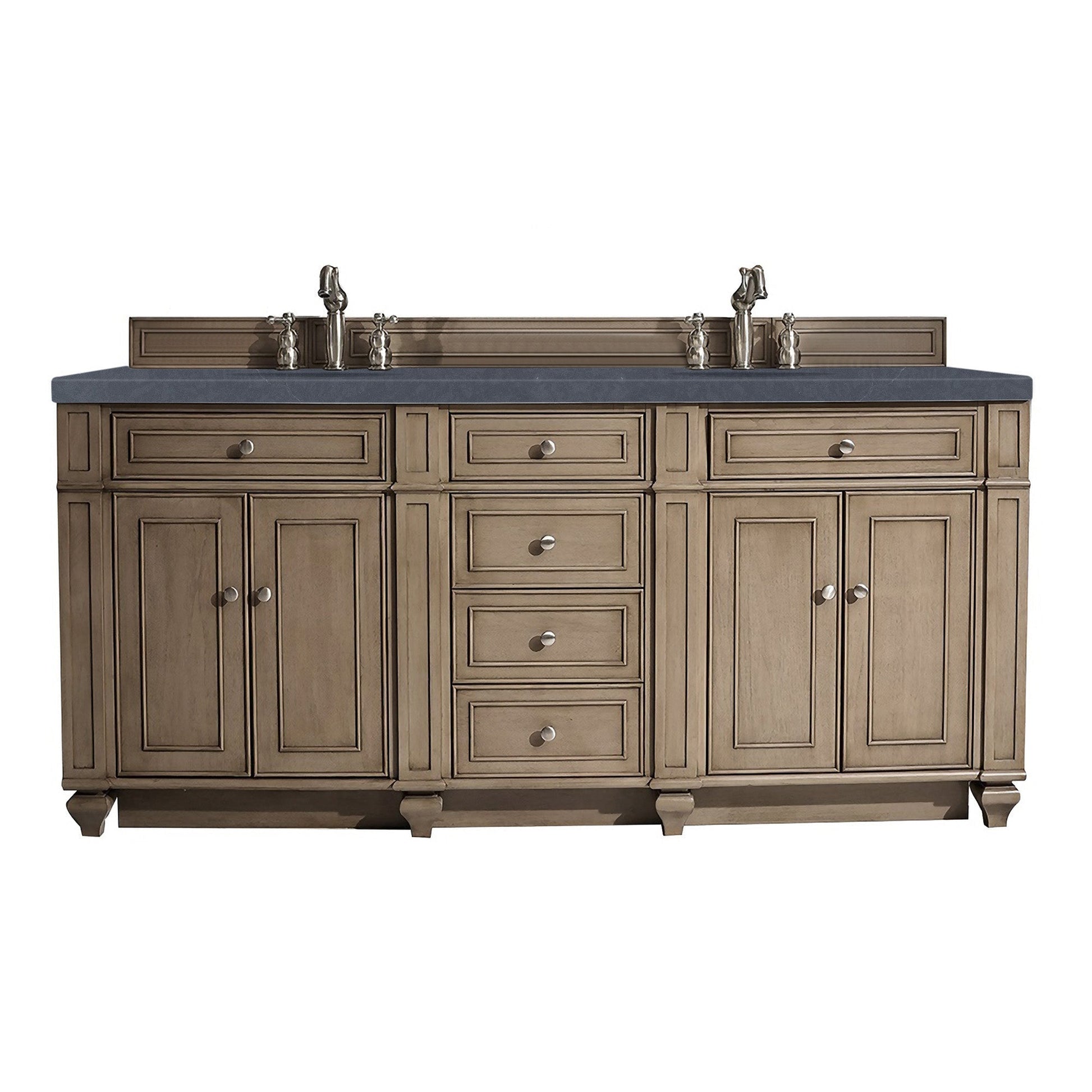 James Martin Vanities Bristol 72" Whitewashed Walnut Double Vanity With 3cm Charcoal Soapstone Quartz Top