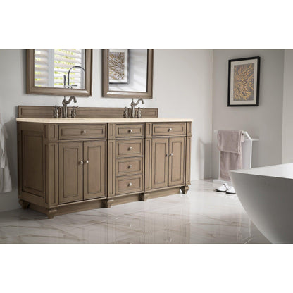 James Martin Vanities Bristol 72" Whitewashed Walnut Double Vanity With 3cm Eternal Marfil Quartz Top