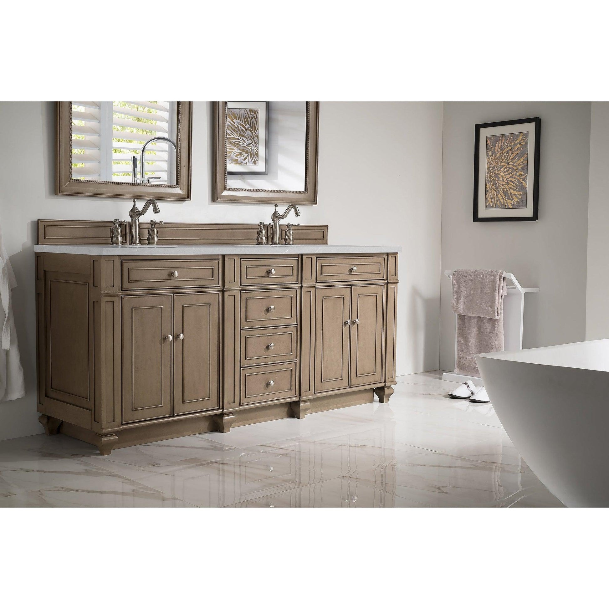 James Martin Vanities Bristol 72" Whitewashed Walnut Double Vanity With 3cm Eternal Serena Quartz Top