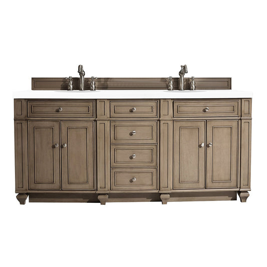 James Martin Vanities Bristol 72" Whitewashed Walnut Double Vanity With 3cm White Zeus Quartz Top