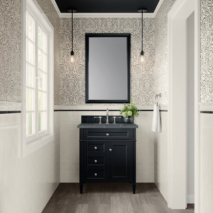 James Martin Vanities Brittany 30" Black Onyx Single Vanity With 3 cm Parisien Bleu Quartz Top