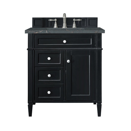 James Martin Vanities Brittany 30" Black Onyx Single Vanity With 3 cm Parisien Bleu Quartz Top