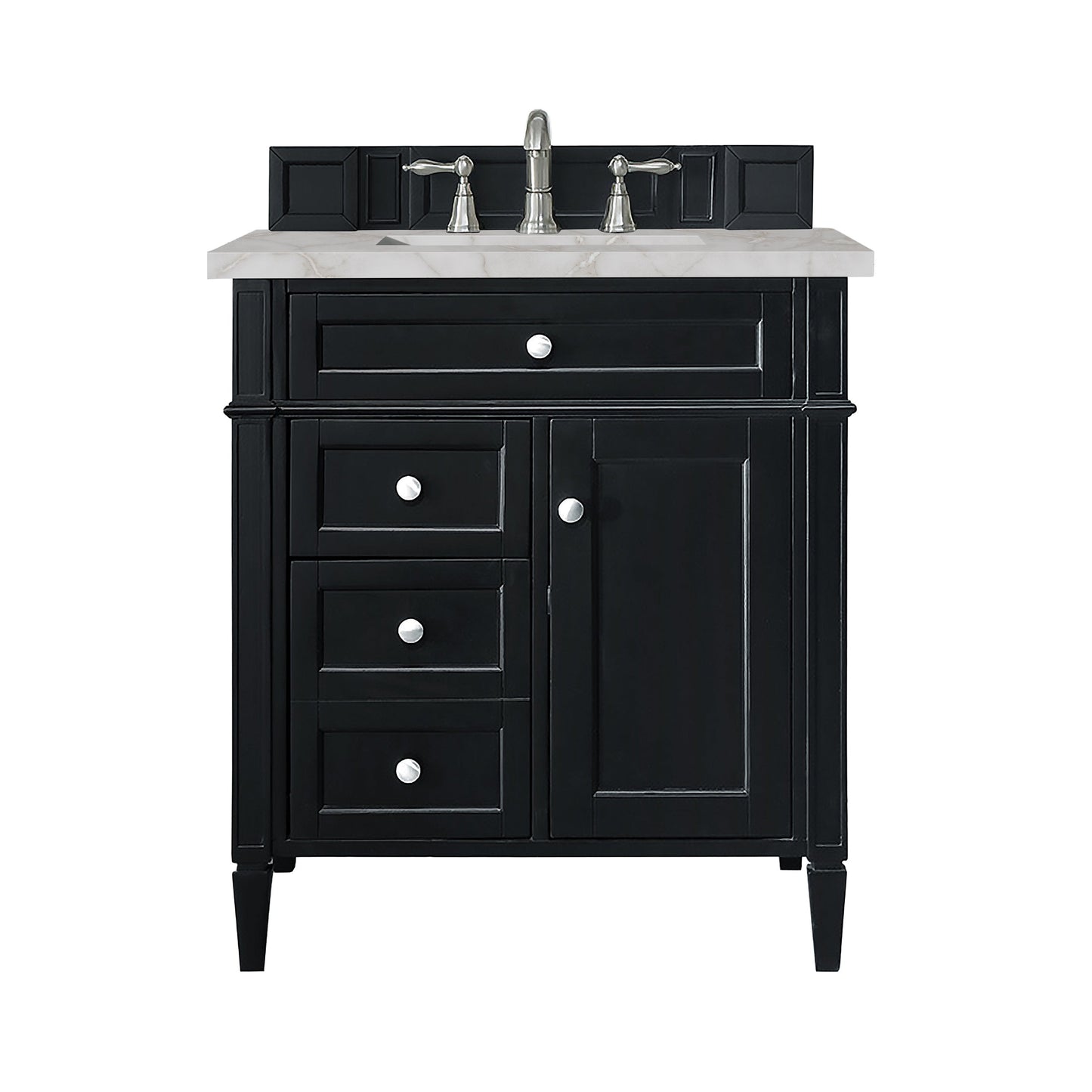 James Martin Vanities Brittany 30" Black Onyx Single Vanity With 3 cm Victorian Silver Quartz Top