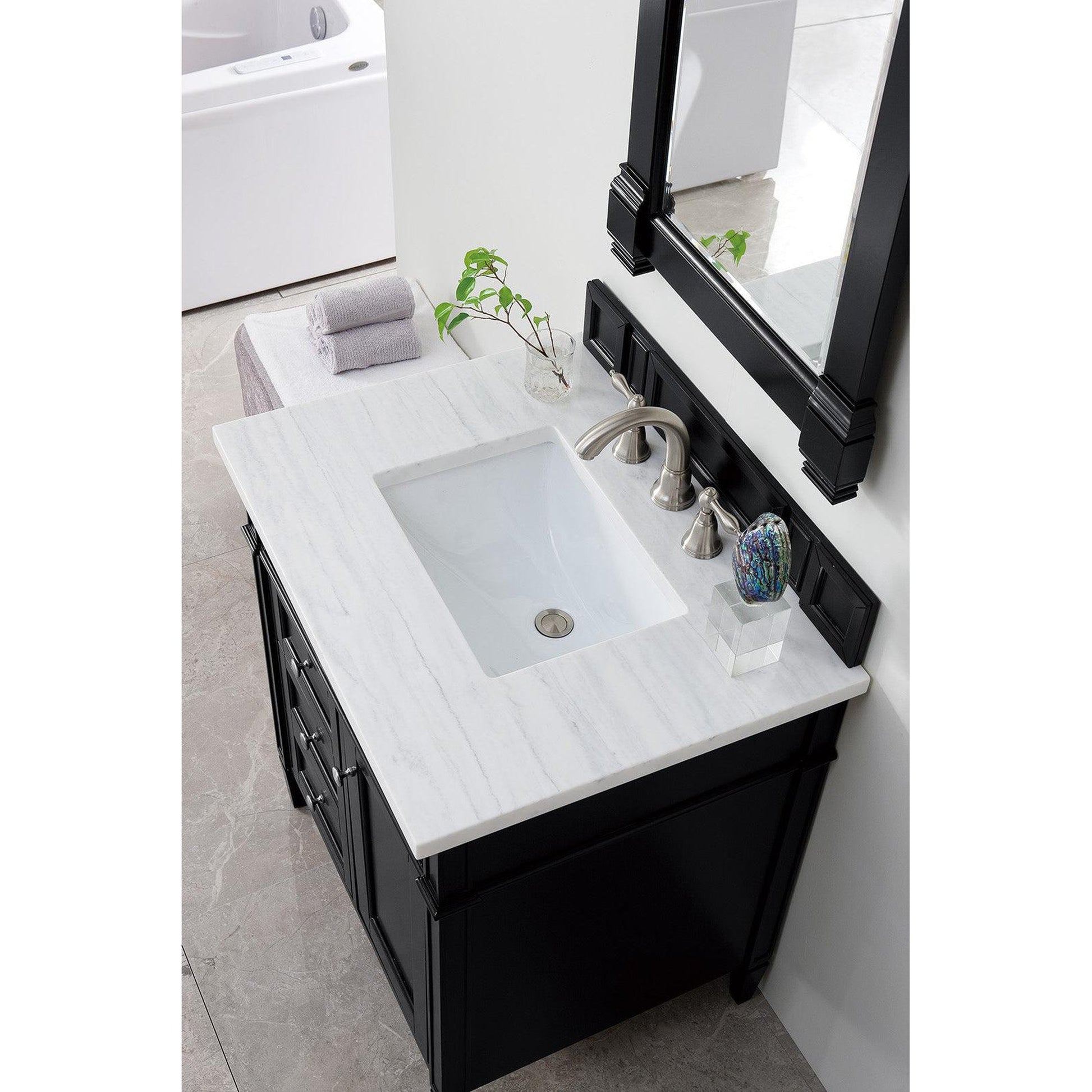 James Martin Vanities Brittany 30" Black Onyx Single Vanity With 3cm Arctic Fall Solid Surface Top