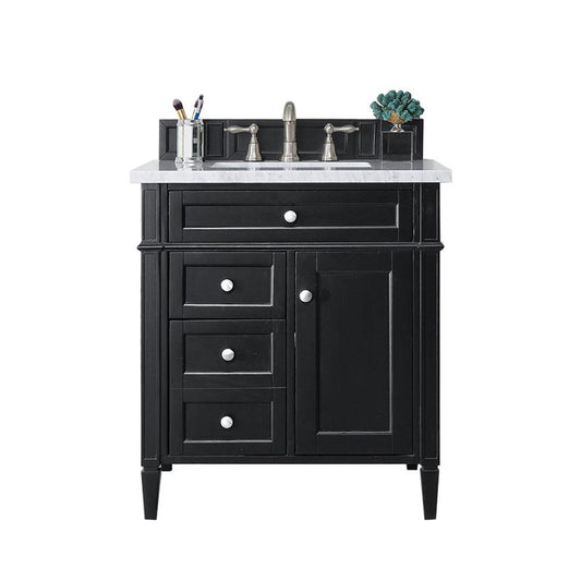 James Martin Vanities Brittany 30" Black Onyx Single Vanity With 3cm Arctic Fall Solid Surface Top