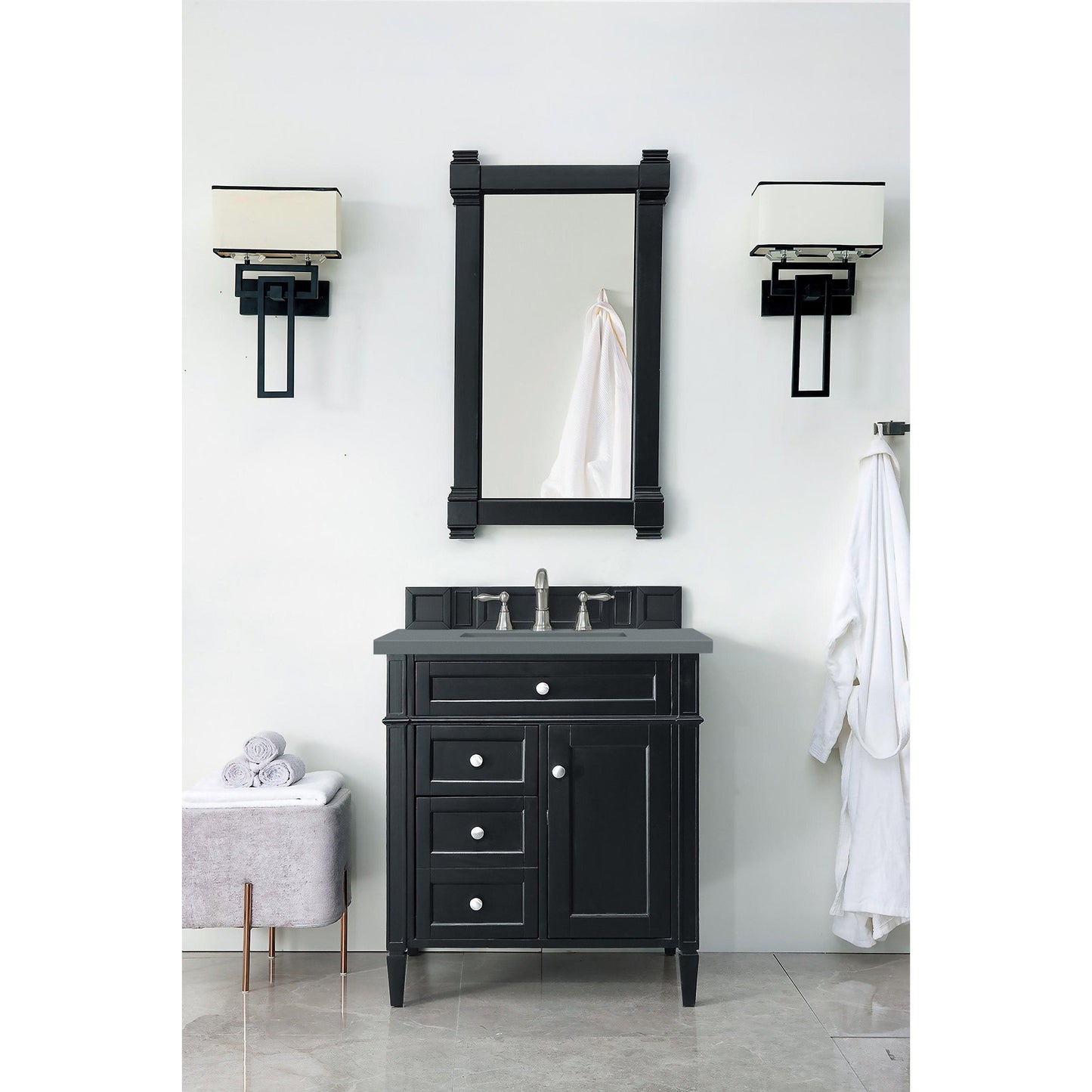 James Martin Vanities Brittany 30" Black Onyx Single Vanity With 3cm Cala Blue Quartz Top