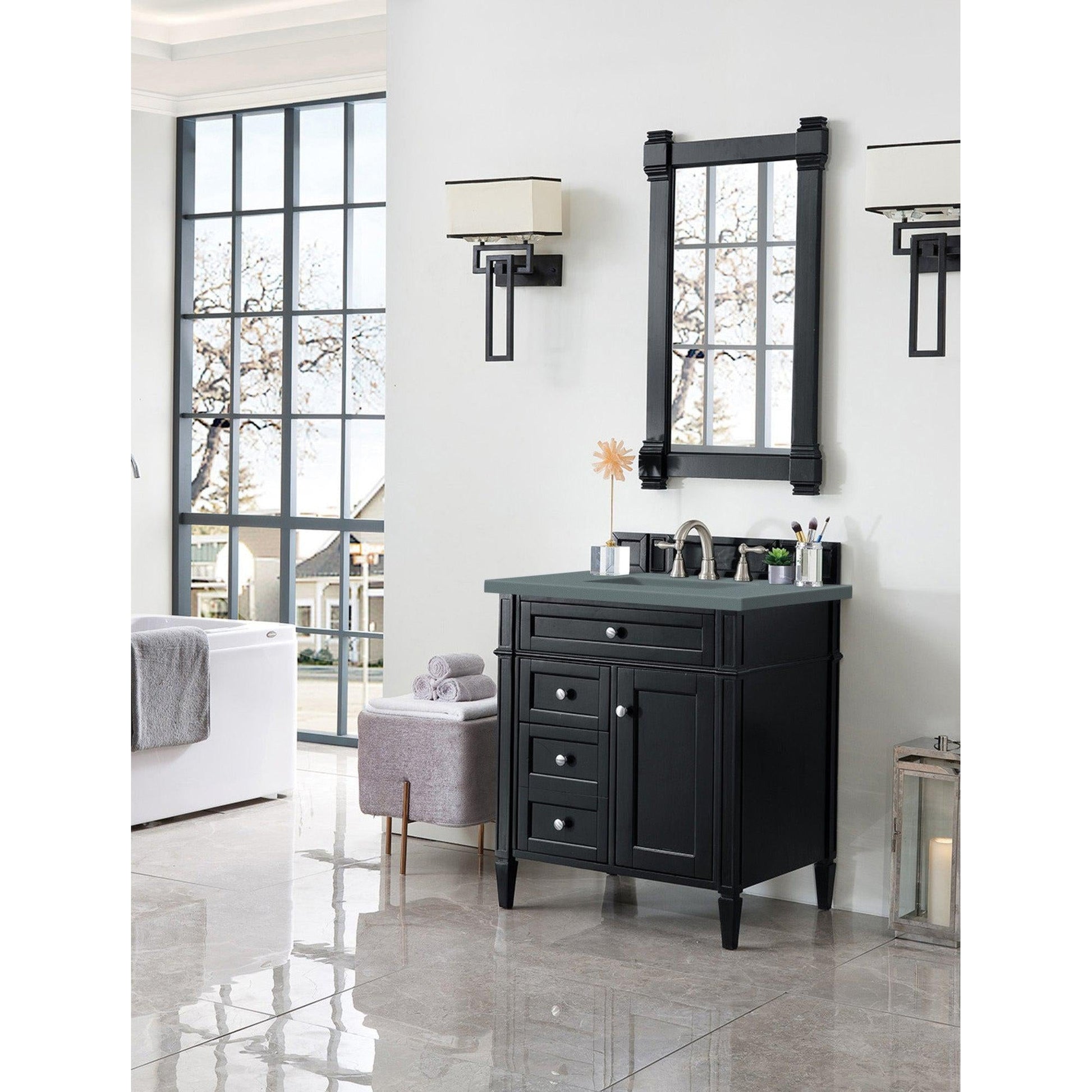 James Martin Vanities Brittany 30" Black Onyx Single Vanity With 3cm Cala Blue Quartz Top