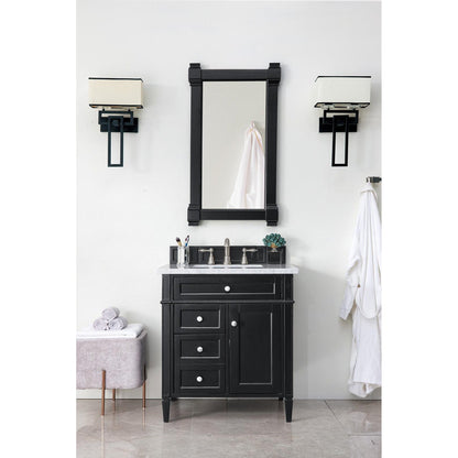 James Martin Vanities Brittany 30" Black Onyx Single Vanity With 3cm Carrara Marble Top