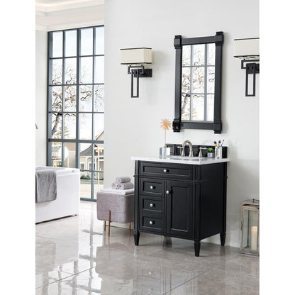 James Martin Vanities Brittany 30" Black Onyx Single Vanity With 3cm Carrara Marble Top