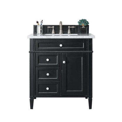 James Martin Vanities Brittany 30" Black Onyx Single Vanity With 3cm Carrara Marble Top