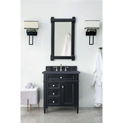 James Martin Vanities Brittany 30" Black Onyx Single Vanity With 3cm Charcoal Soapstone Quartz Top