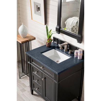 James Martin Vanities Brittany 30" Black Onyx Single Vanity With 3cm Charcoal Soapstone Quartz Top