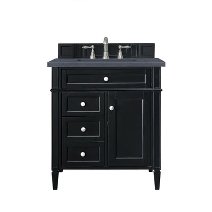 James Martin Vanities Brittany 30" Black Onyx Single Vanity With 3cm Charcoal Soapstone Quartz Top