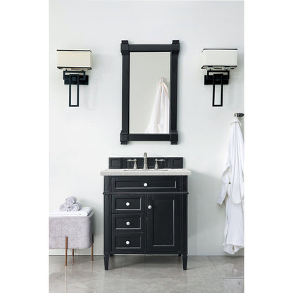 James Martin Vanities Brittany 30" Black Onyx Single Vanity With 3cm Eternal Jasmine Pearl Quartz Top