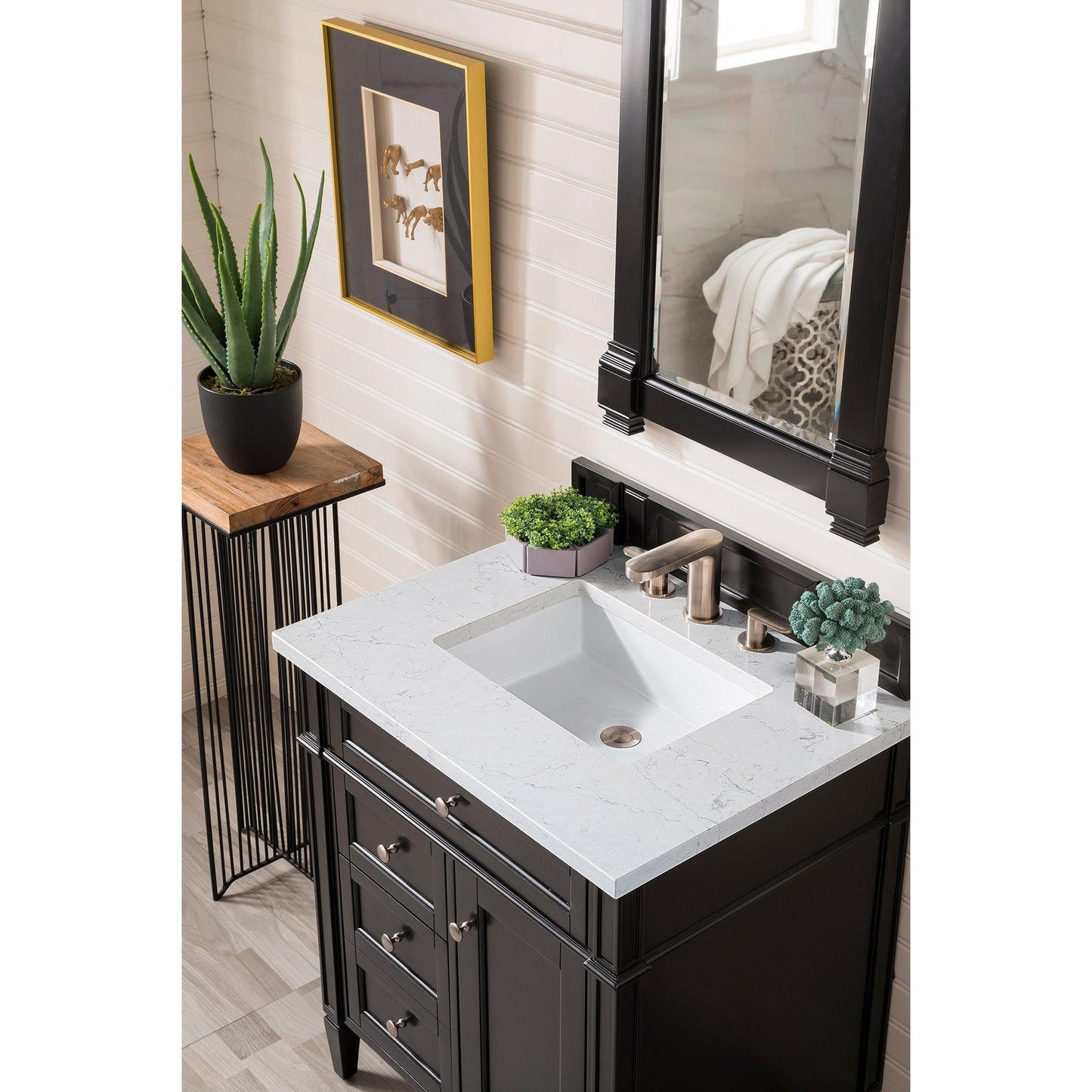 James Martin Vanities Brittany 30" Black Onyx Single Vanity With 3cm Eternal Jasmine Pearl Quartz Top