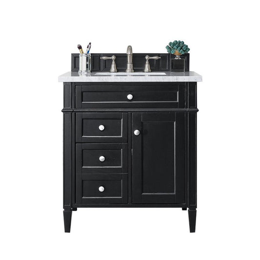 James Martin Vanities Brittany 30" Black Onyx Single Vanity With 3cm Eternal Jasmine Pearl Quartz Top