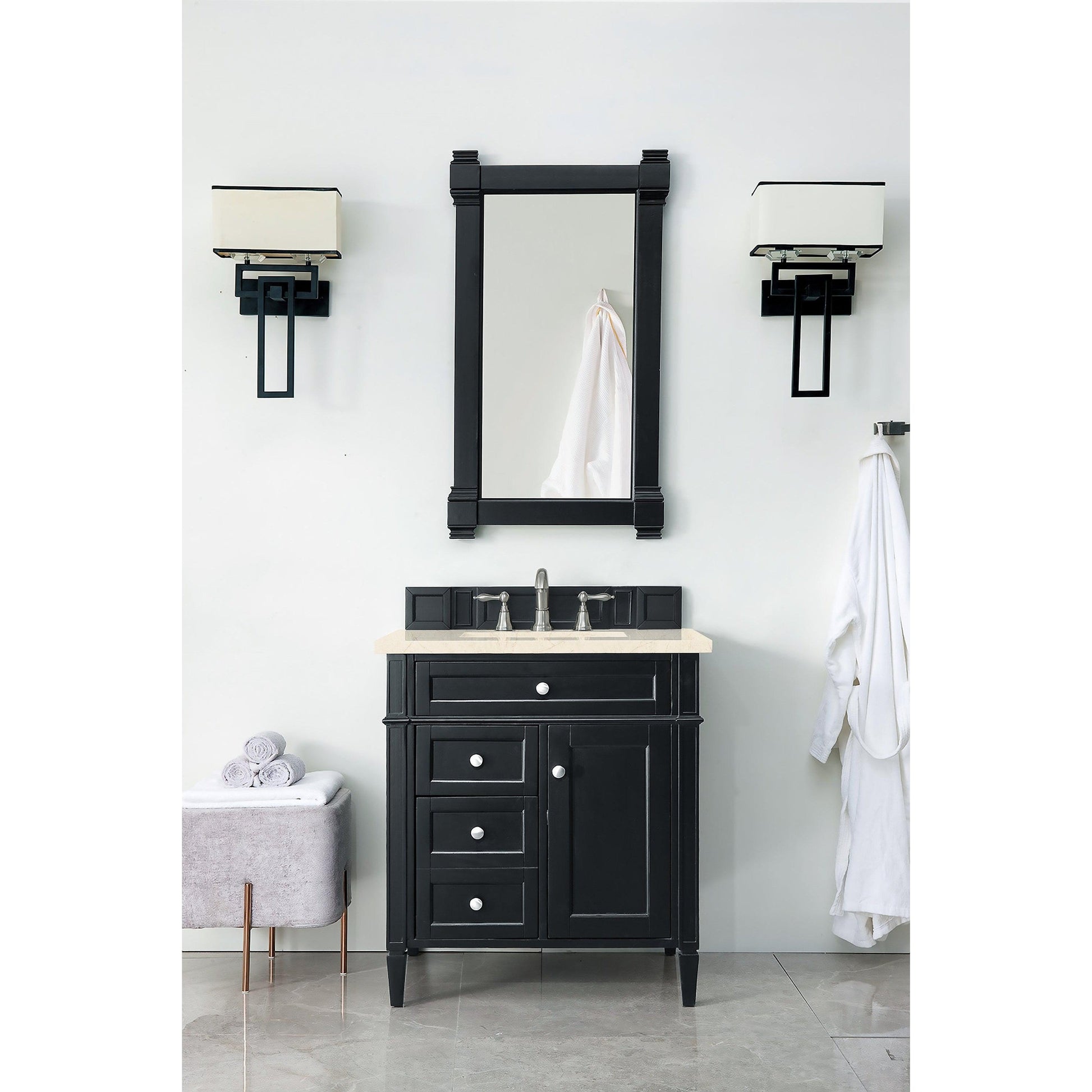 James Martin Vanities Brittany 30" Black Onyx Single Vanity With 3cm Eternal Marfil Quartz Top