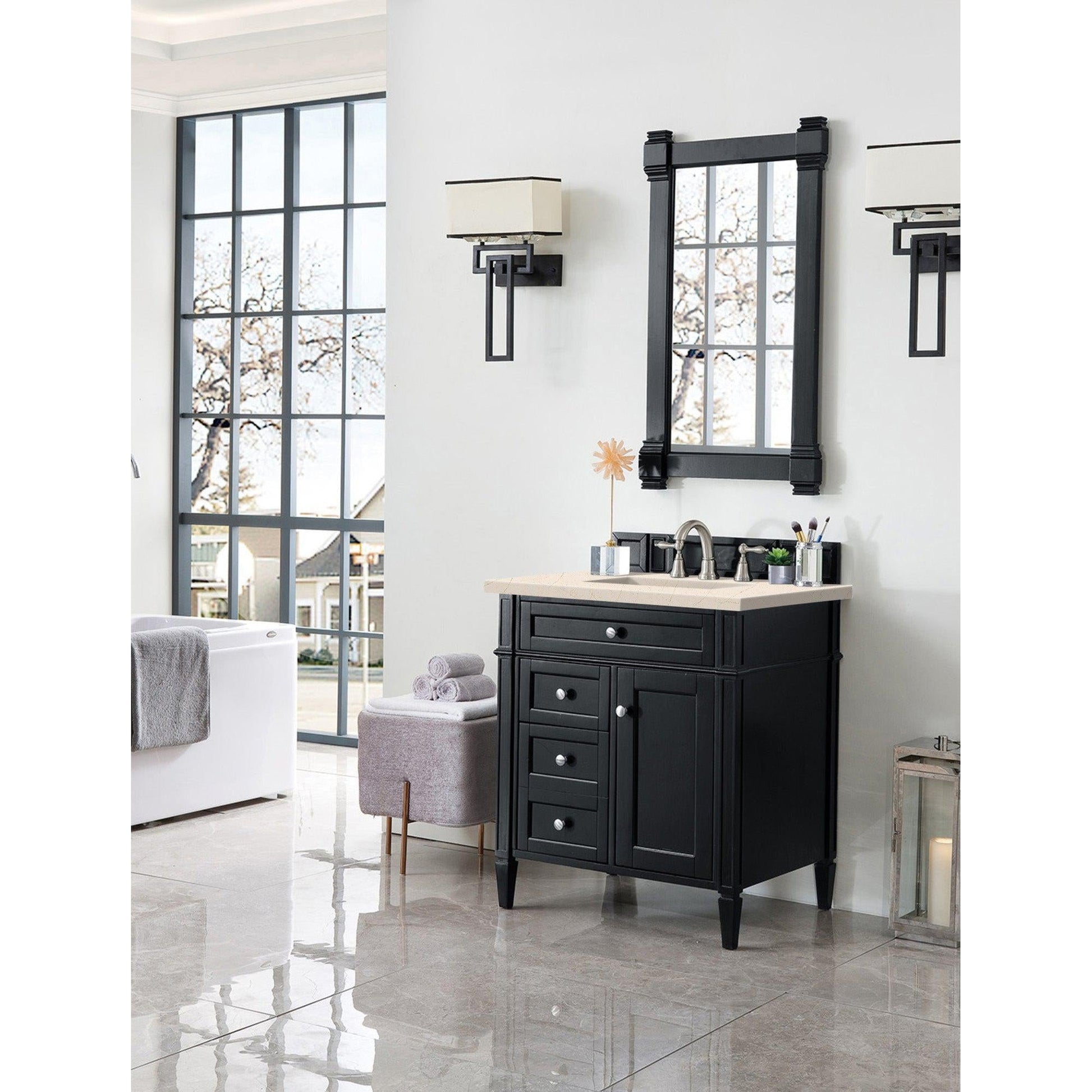 James Martin Vanities Brittany 30" Black Onyx Single Vanity With 3cm Eternal Marfil Quartz Top