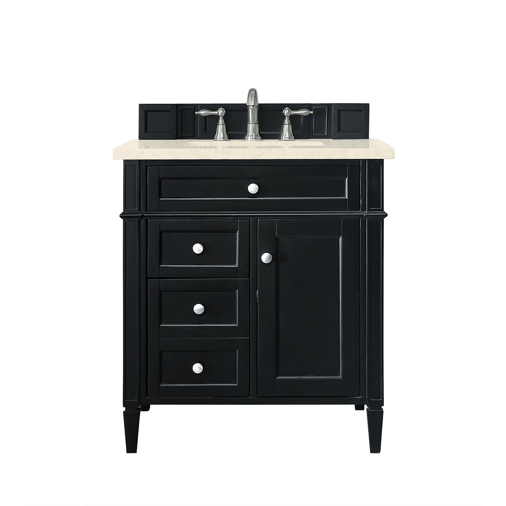 James Martin Vanities Brittany 30" Black Onyx Single Vanity With 3cm Eternal Marfil Quartz Top