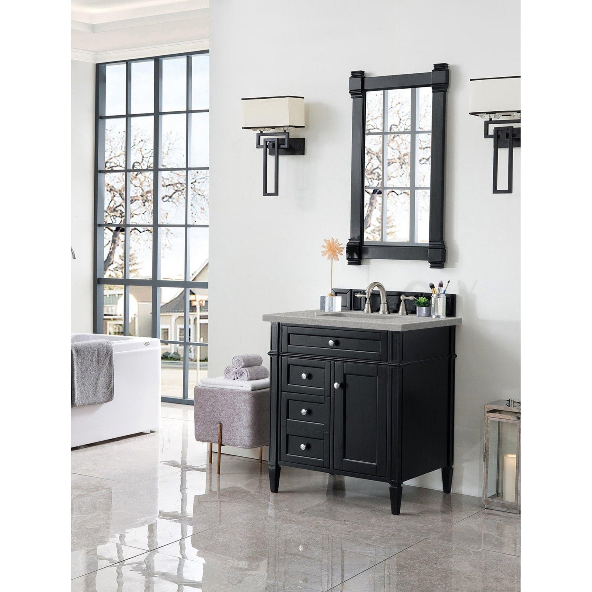 James Martin Vanities Brittany 30" Black Onyx Single Vanity With 3cm Eternal Serena Quartz Top