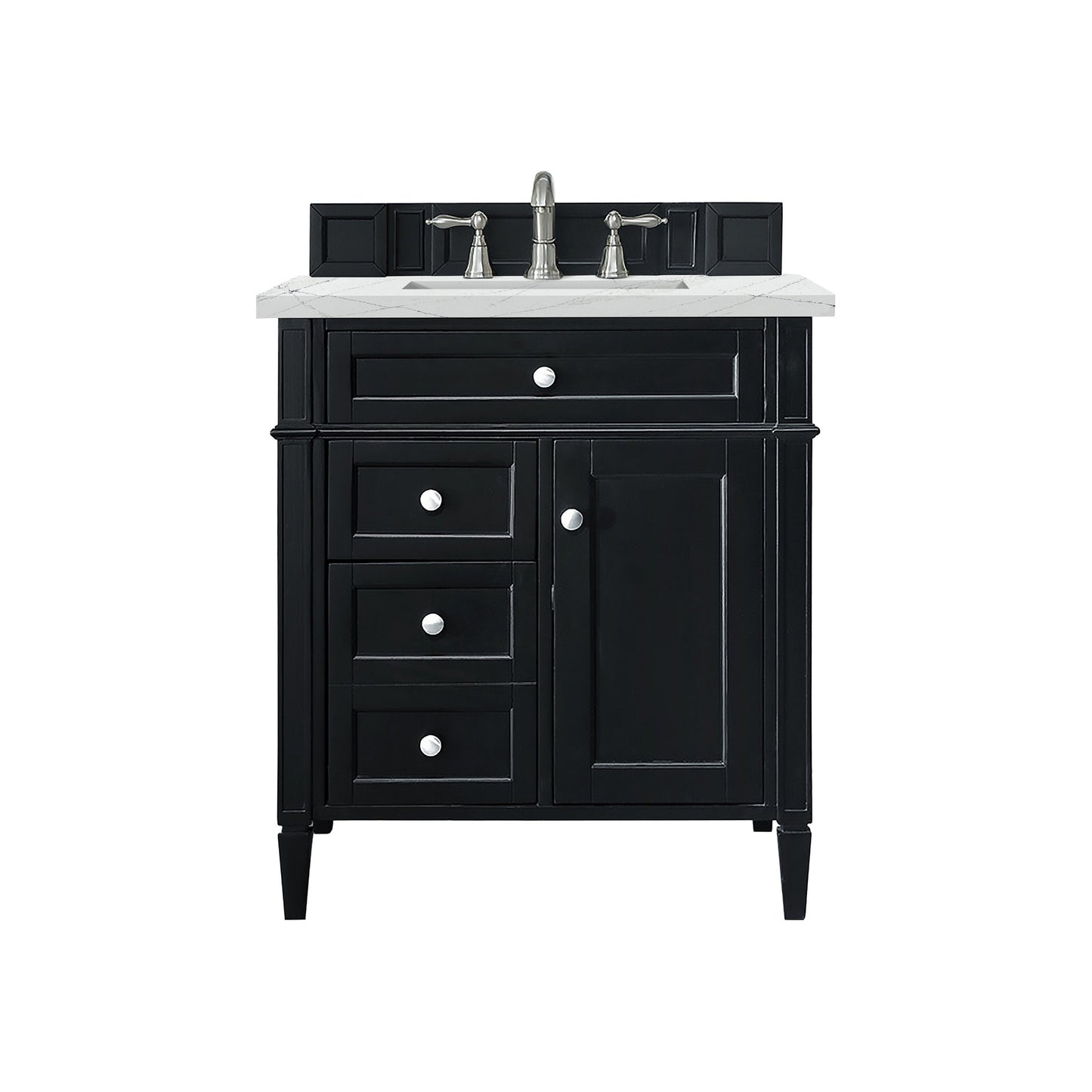 James Martin Vanities Brittany 30" Black Onyx Single Vanity With 3cm Ethereal Noctis Quartz Top