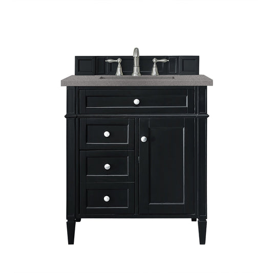 James Martin Vanities Brittany 30" Black Onyx Single Vanity With 3cm Grey Expo Quartz Top