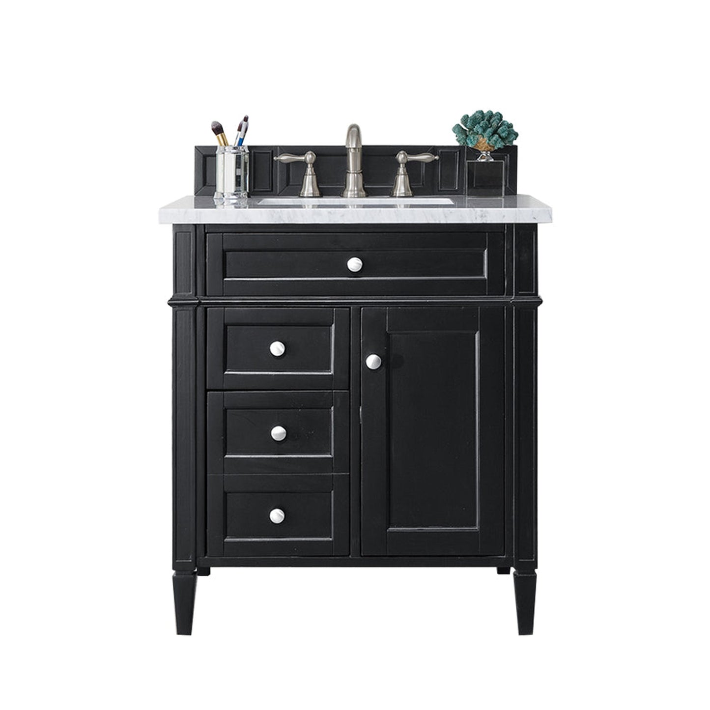 James Martin Vanities Brittany 30" Black Onyx Single Vanity With 3cm White Zeus Quartz Top