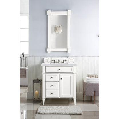 James Martin Vanities Brittany 30" Bright White Single Vanity With 3 cm Arctic Fall Solid Surface Top