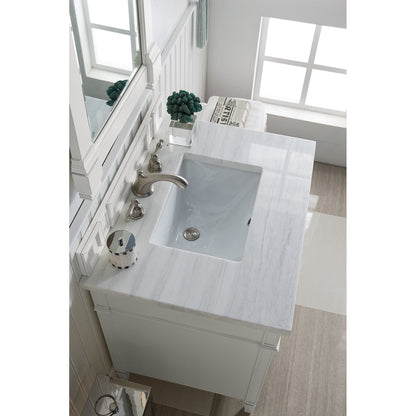 James Martin Vanities Brittany 30" Bright White Single Vanity With 3 cm Arctic Fall Solid Surface Top