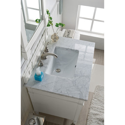 James Martin Vanities Brittany 30" Bright White Single Vanity With 3 cm Carrara Marble Top