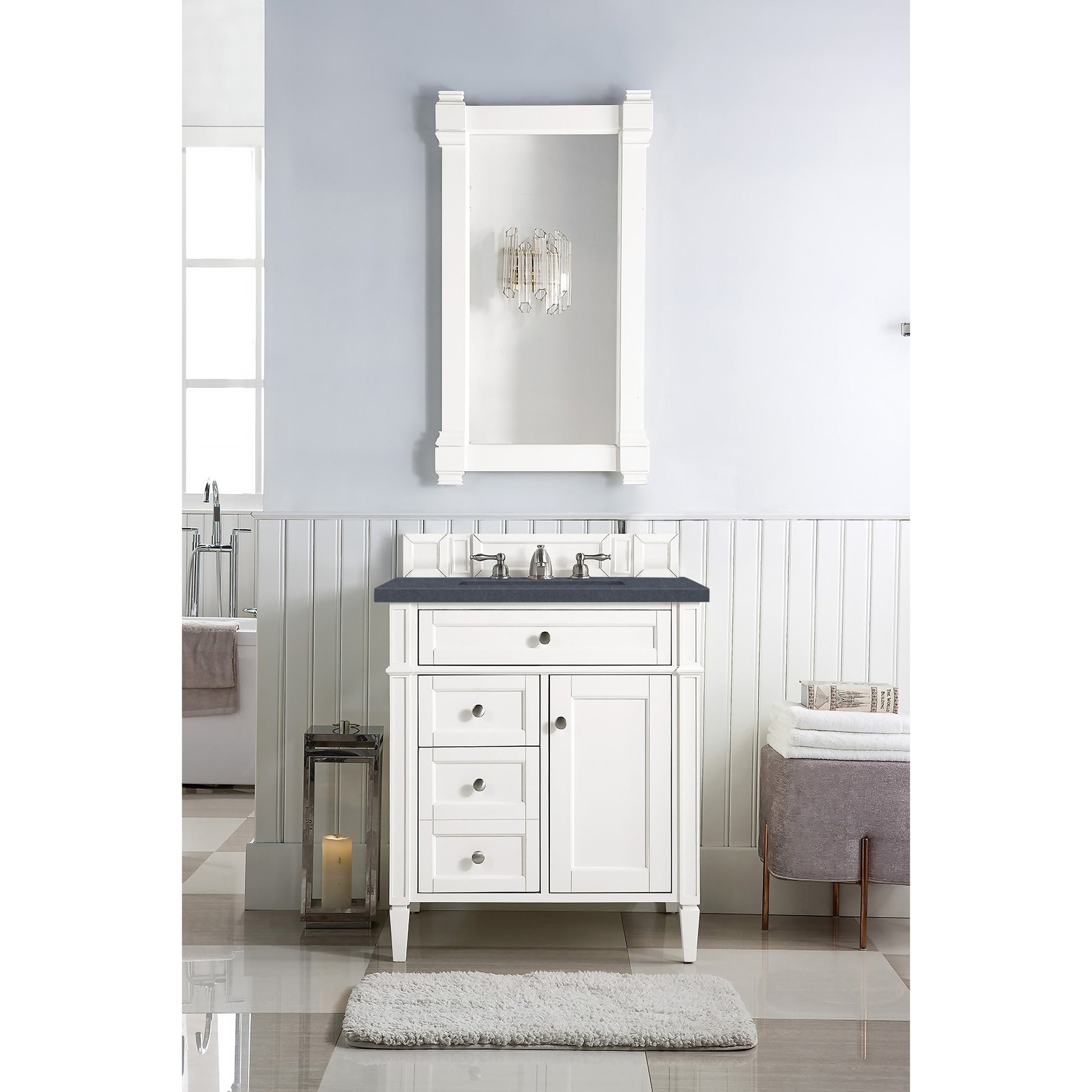 James Martin Vanities Brittany 30" Bright White Single Vanity With 3 cm Charcoal Soapstone Quartz Top