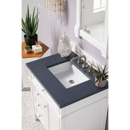 James Martin Vanities Brittany 30" Bright White Single Vanity With 3 cm Charcoal Soapstone Quartz Top