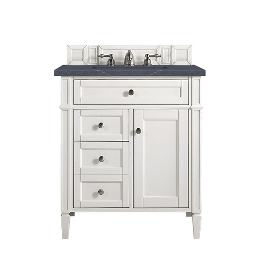 James Martin Vanities Brittany 30" Bright White Single Vanity With 3 cm Charcoal Soapstone Quartz Top