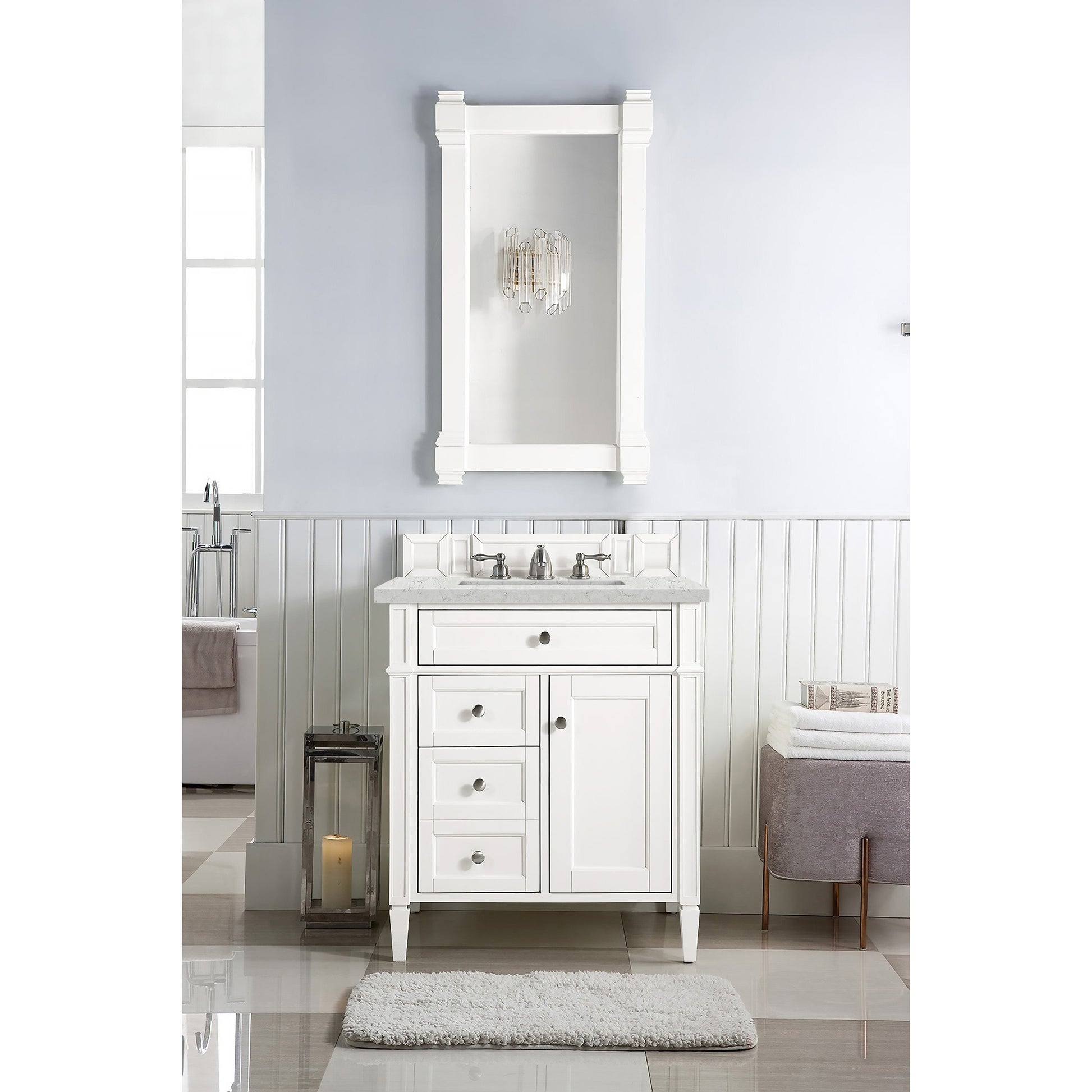 James Martin Vanities Brittany 30" Bright White Single Vanity With 3 cm Eternal Jasmine Pearl Quartz Top