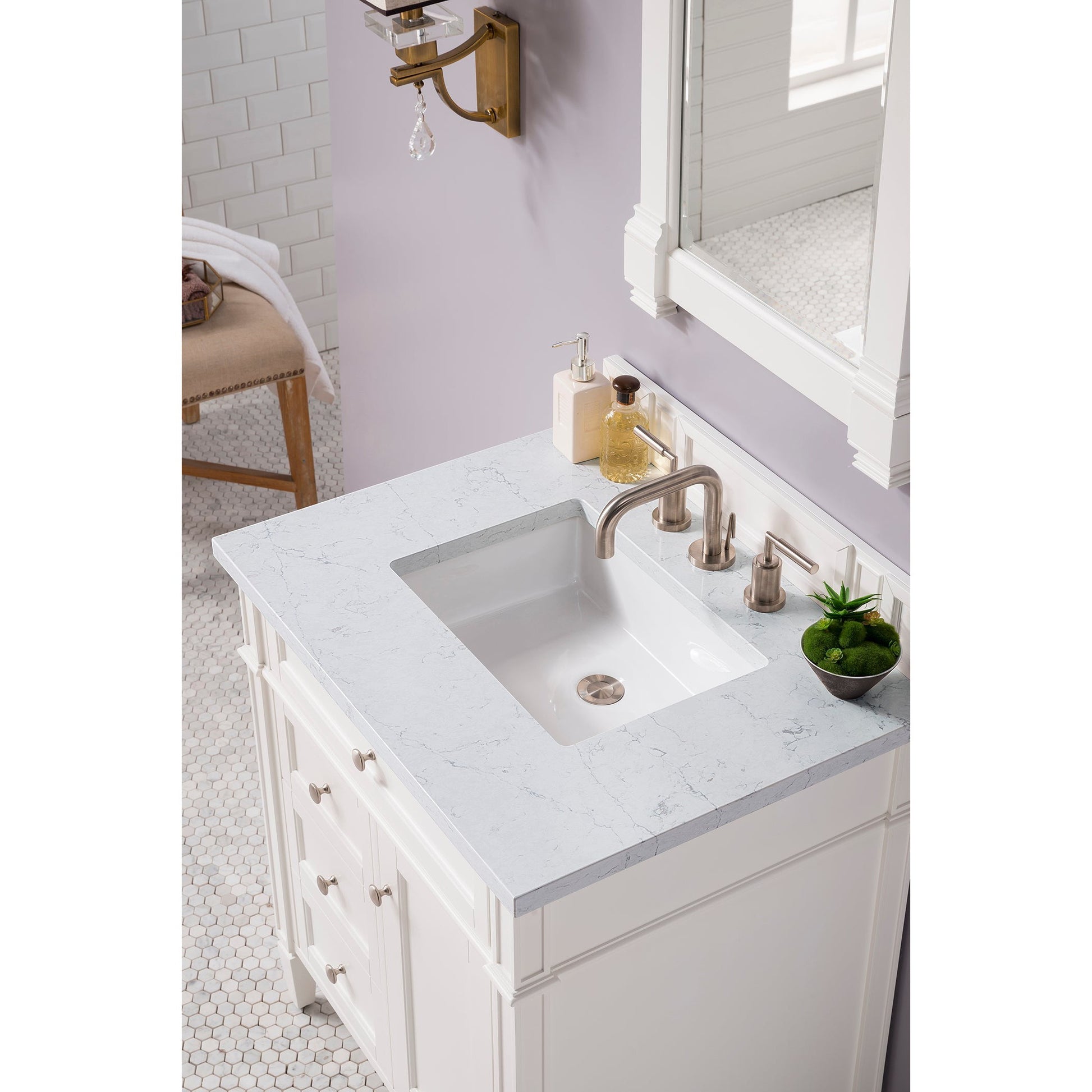 James Martin Vanities Brittany 30" Bright White Single Vanity With 3 cm Eternal Jasmine Pearl Quartz Top