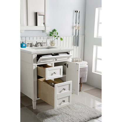 James Martin Vanities Brittany 30" Bright White Single Vanity With 3 cm Eternal Jasmine Pearl Quartz Top