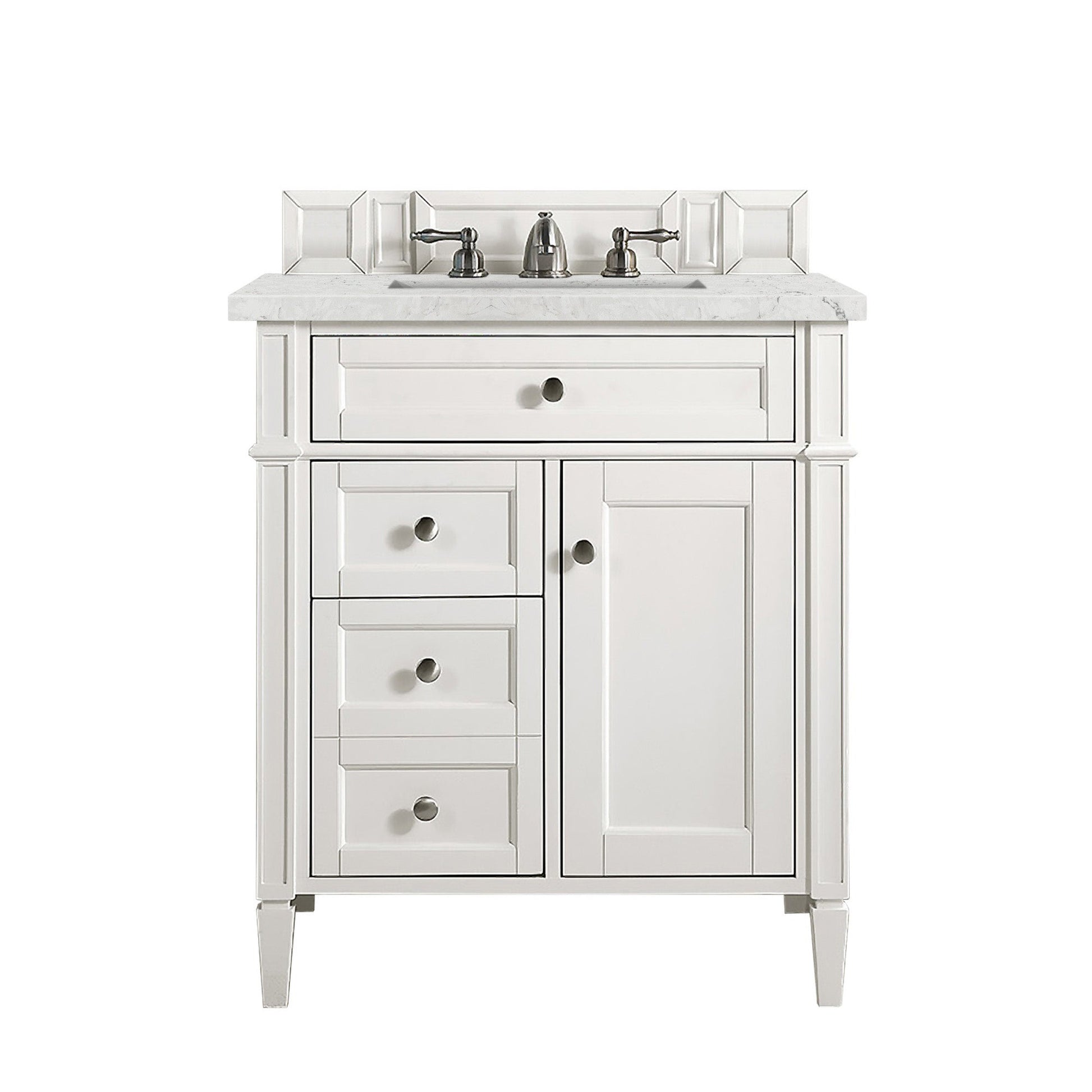 James Martin Vanities Brittany 30" Bright White Single Vanity With 3 cm Eternal Jasmine Pearl Quartz Top