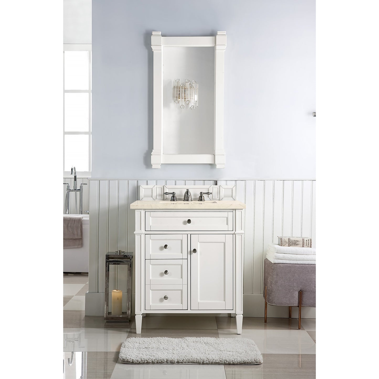 James Martin Vanities Brittany 30" Bright White Single Vanity With 3 cm Eternal Marfil Quartz Top