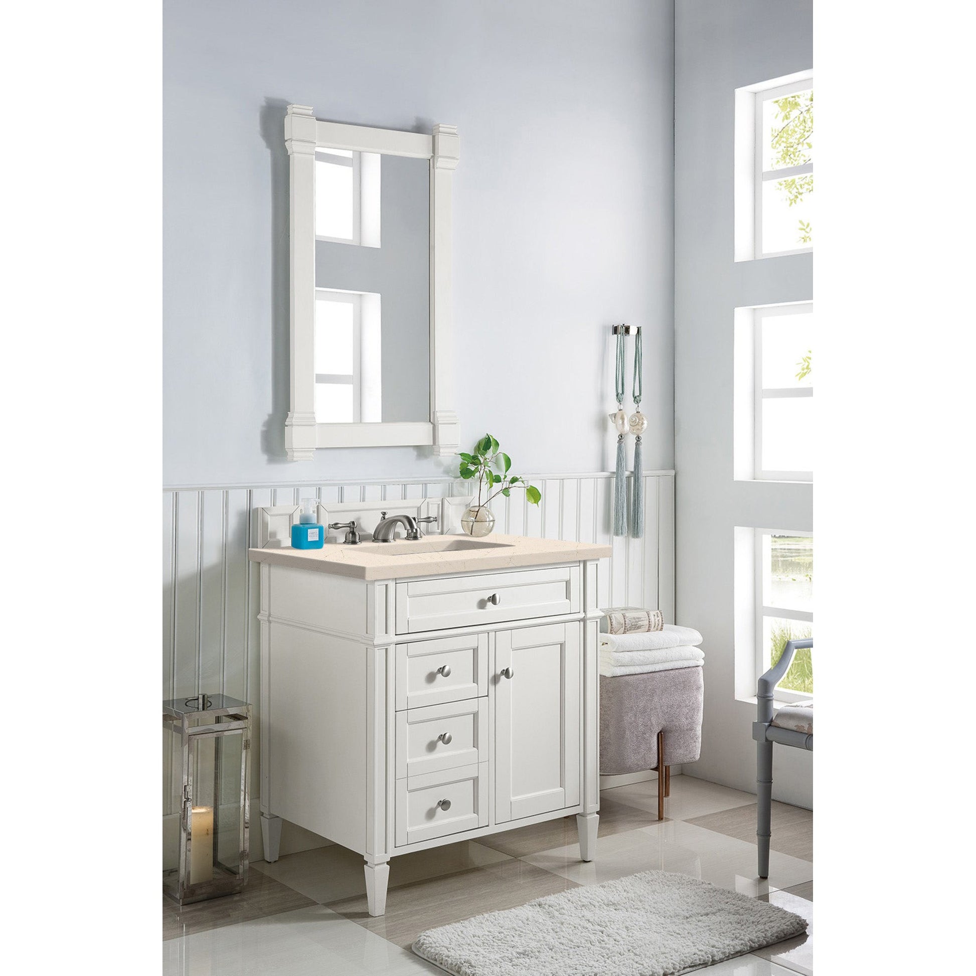 James Martin Vanities Brittany 30" Bright White Single Vanity With 3 cm Eternal Marfil Quartz Top