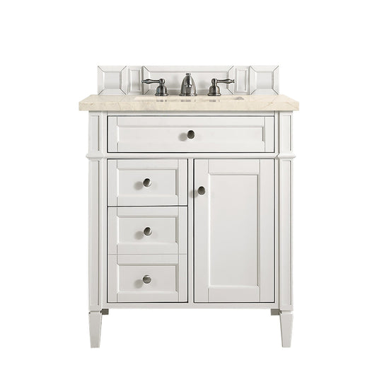 James Martin Vanities Brittany 30" Bright White Single Vanity With 3 cm Eternal Marfil Quartz Top