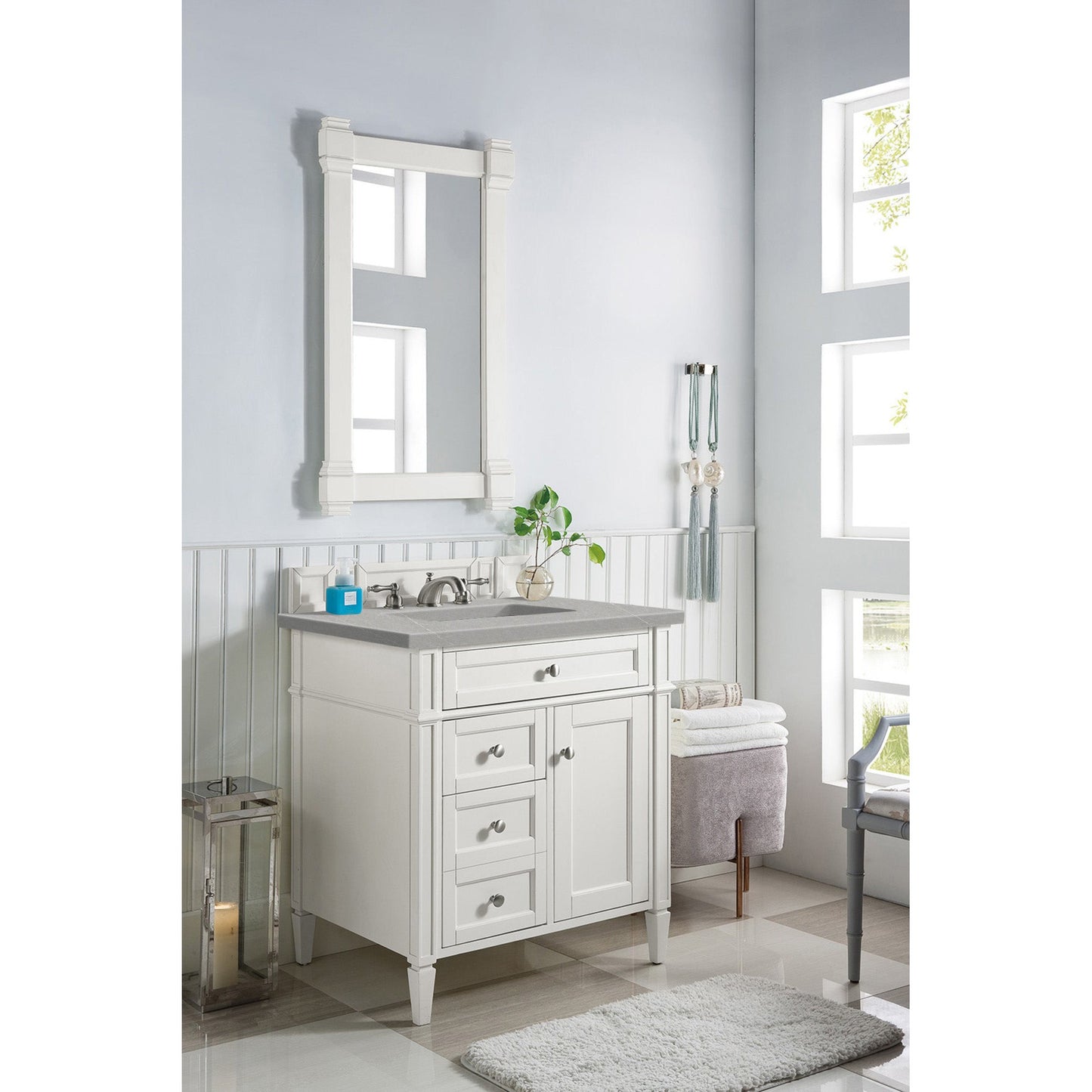 James Martin Vanities Brittany 30" Bright White Single Vanity With 3 cm Eternal Serena Quartz Top