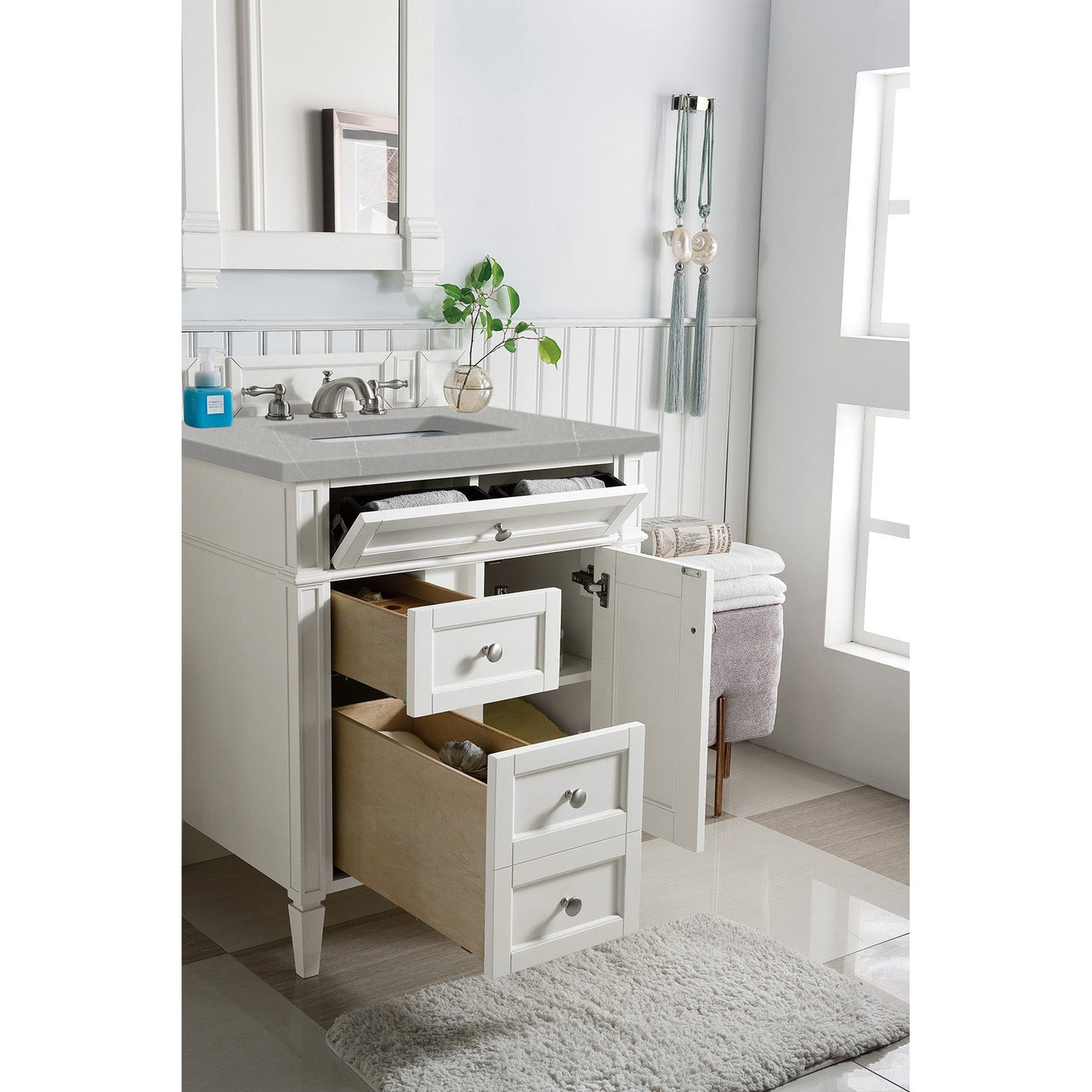 James Martin Vanities Brittany 30" Bright White Single Vanity With 3 cm Eternal Serena Quartz Top