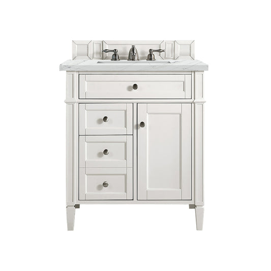 James Martin Vanities Brittany 30" Bright White Single Vanity With 3 cm Ethereal Noctis Quartz Top