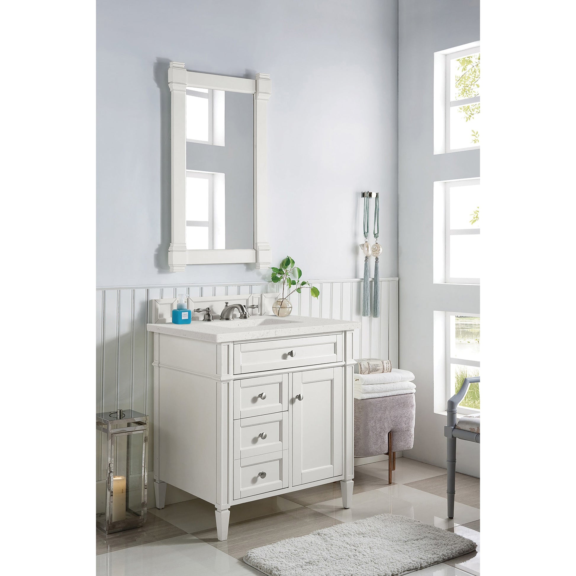 James Martin Vanities Brittany 30" Bright White Single Vanity With 3 cm Lime Delight Quartz Top