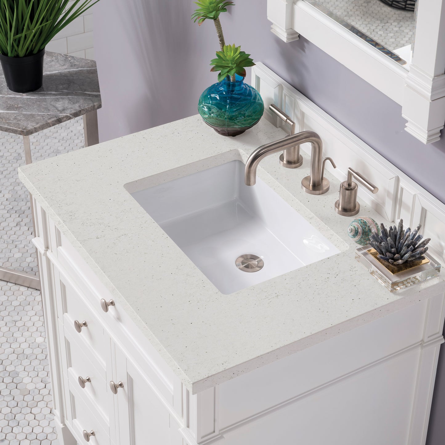 James Martin Vanities Brittany 30" Bright White Single Vanity With 3 cm Lime Delight Quartz Top