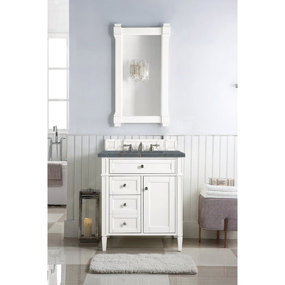 James Martin Vanities Brittany 30" Bright White Single Vanity With 3 cm Parisien Bleu Quartz Top